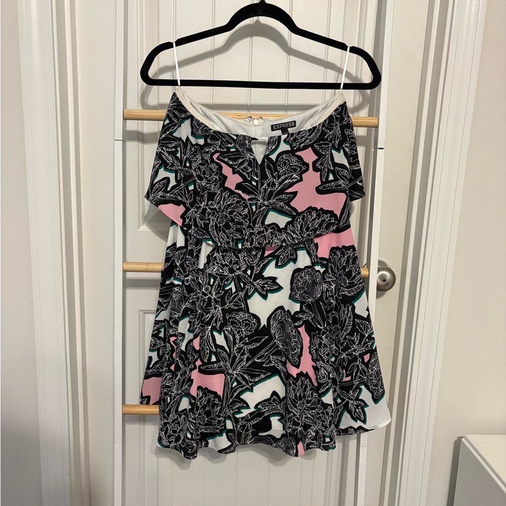 Express Black and Pink Floral Mini Dress